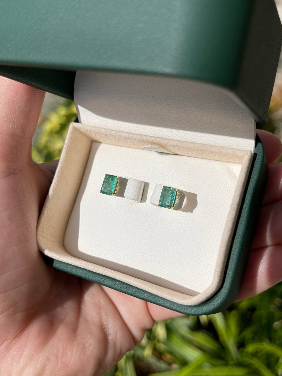 1.81tcw 14K Natural Emerald Cut May Birthstone Stud Earrings