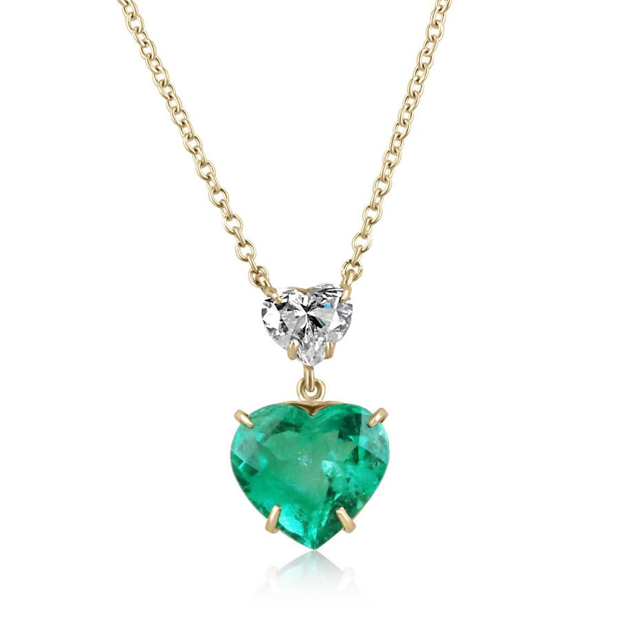  Natural Heart Emerald & Diamond 2 Stone Dangle Necklace