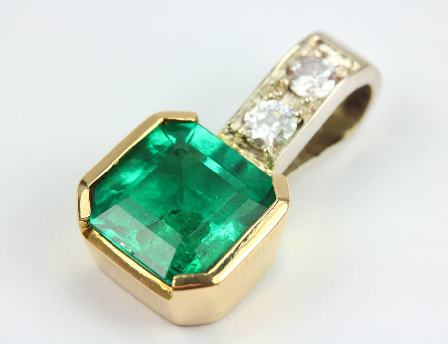 2.70tcw 18K Asscher Cut Colombian Emerald & Diamond Channel 