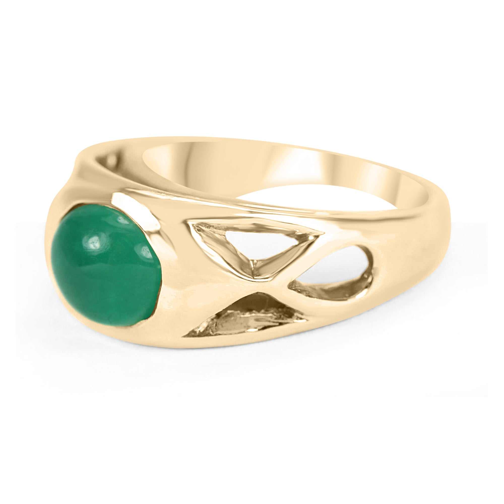 2.0 Carat Natural Green Emerald Oval Cabochon Gold Men's Ring - JR Colombian Emeralds