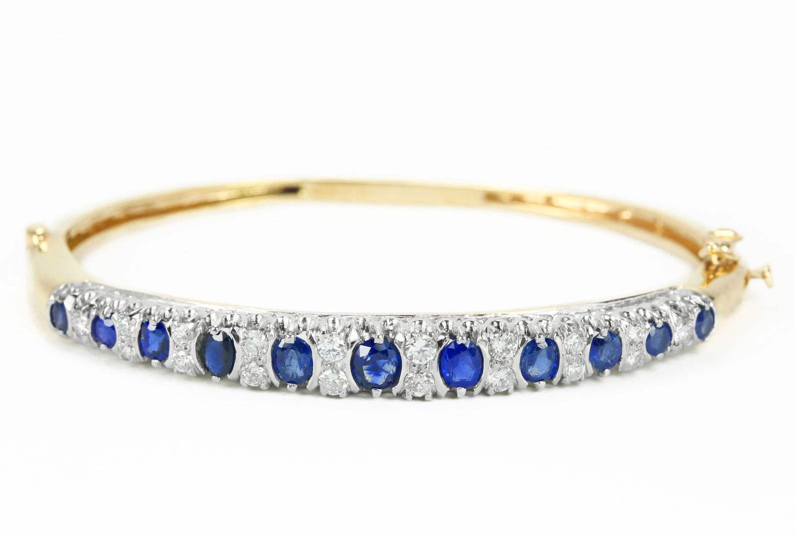 4.55tcw Sapphire & Diamond Bangle Bracelet 14K - JR Colombian Emeralds