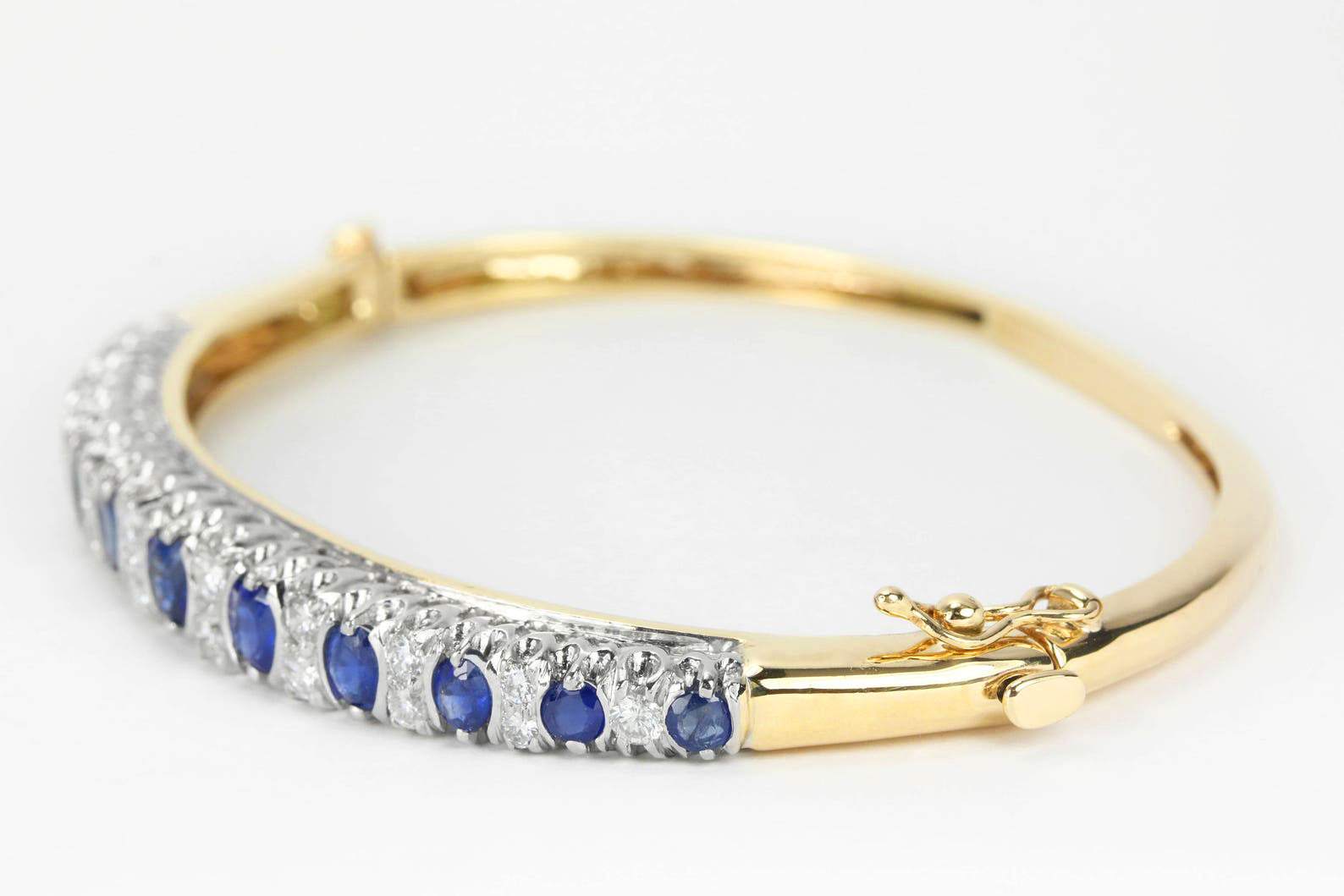 4.55tcw Sapphire & Diamond Bangle Bracelet 14K - JR Colombian Emeralds