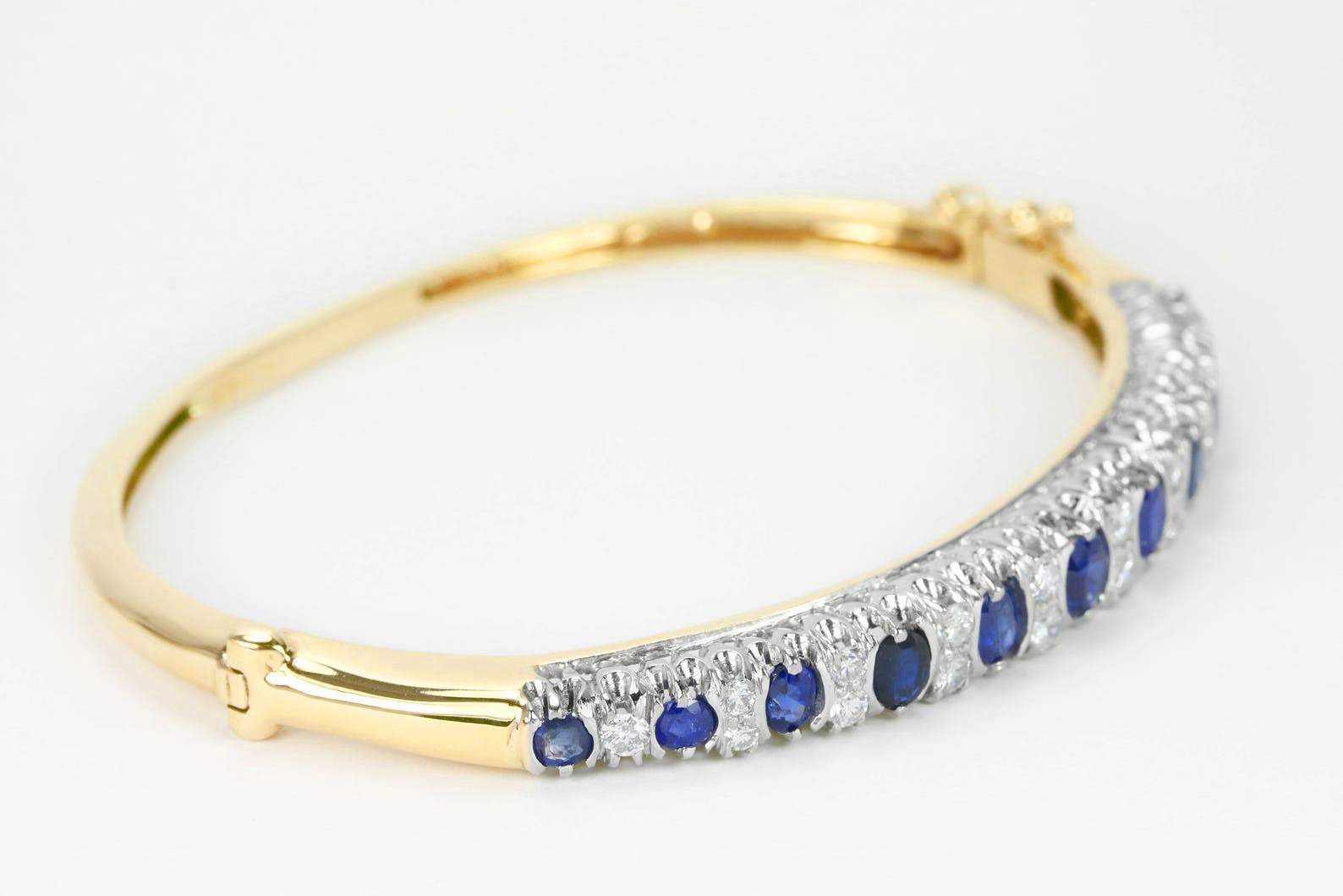 4.55tcw Sapphire & Diamond Bangle Bracelet 14K - JR Colombian Emeralds