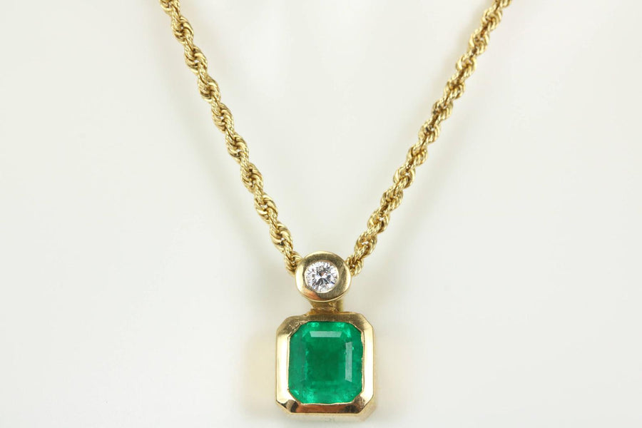 1.60tcw Bezel Emerald & Diamond Solitaire Pendant 