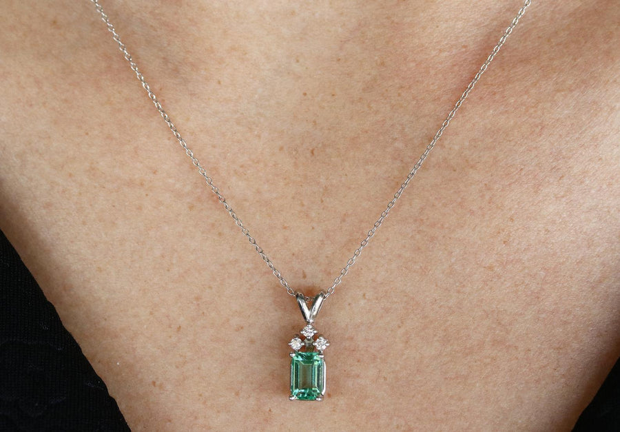 1.56tcw Petite Emerald-Emerald Cut & 3 Diamond Necklace 