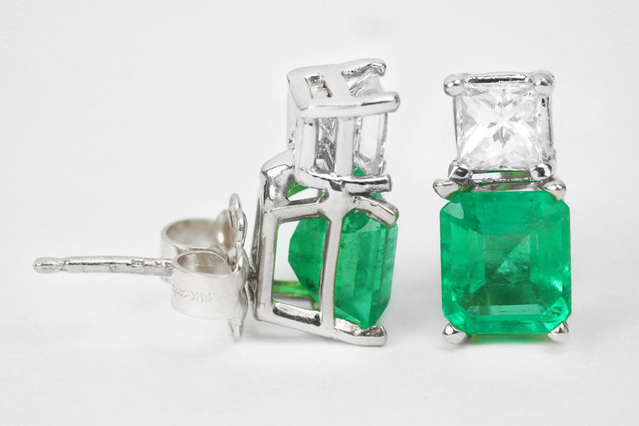 3.0TCW 18K Fine Quality Colombian Emerald & Diamond Natural Translucent Earrings