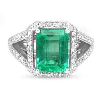 5.30tcw Emerald & Diamond Halo Split Shank Engagement Ring