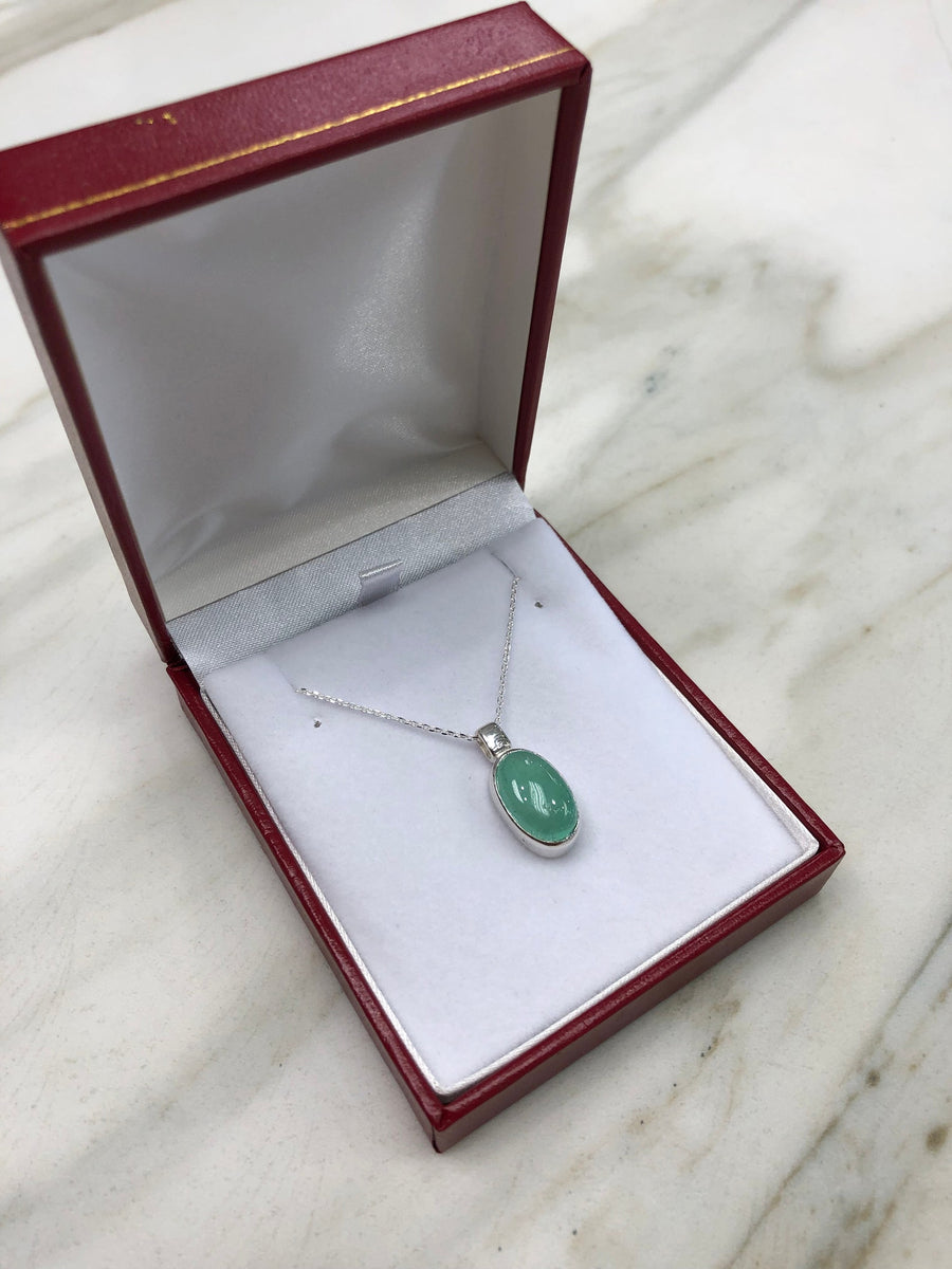 4 carat solitaire bezel set oval natural cabochon emerald pendant silver 