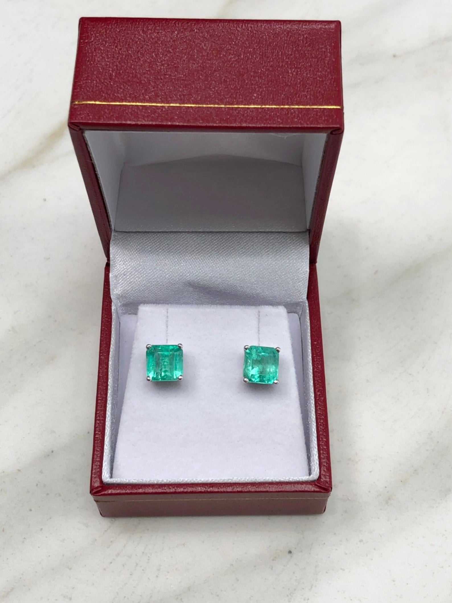 3.50tcw Square Colombian Emerald Solitaire Stud Earrings White Gold 14K