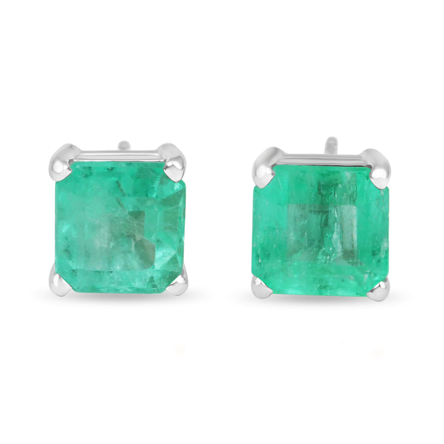 3.50tcw Square Colombian Emerald Solitaire Stud Earrings White Gold 14K