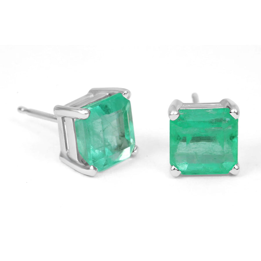 3.50tcw Square Colombian Emerald Solitaire Stud Earrings White Gold 14K