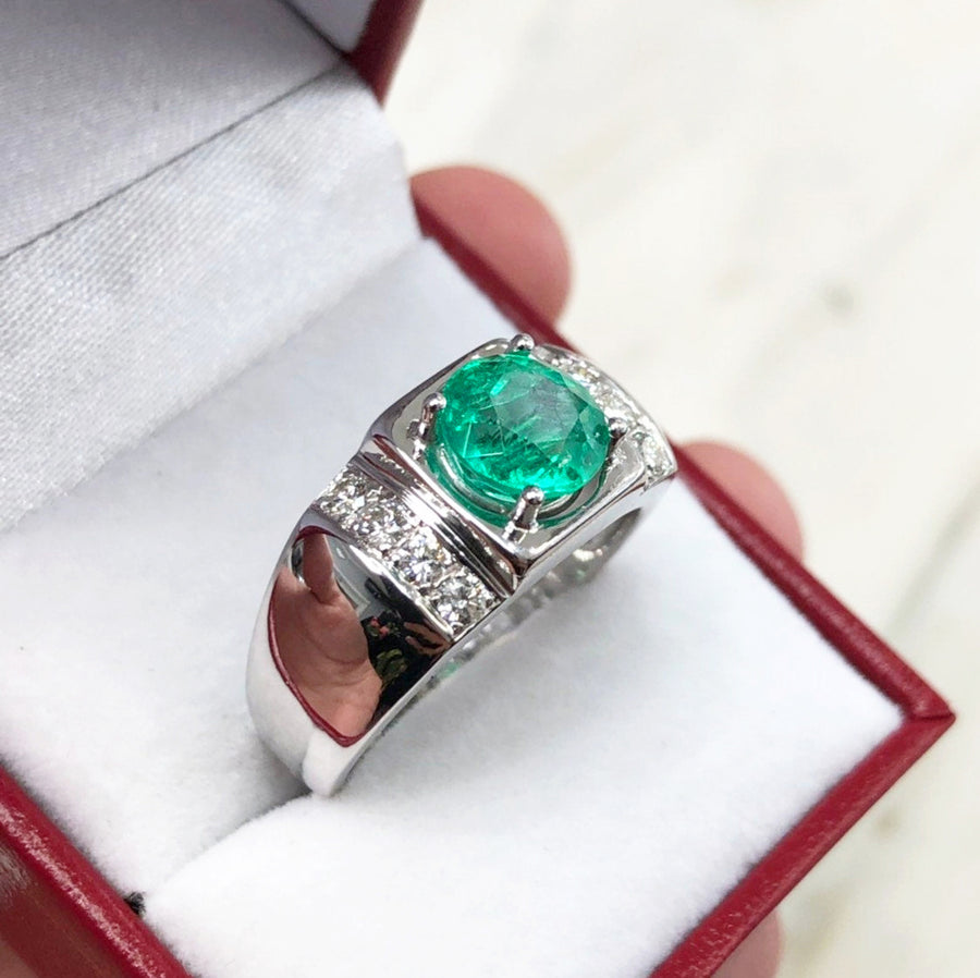 Colombian Emerald & Diamond Men's Ring