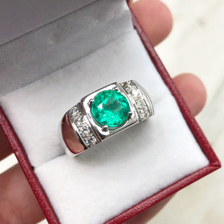 3.10tcw Cluster Mens Round Colombian Emerald & Diamond