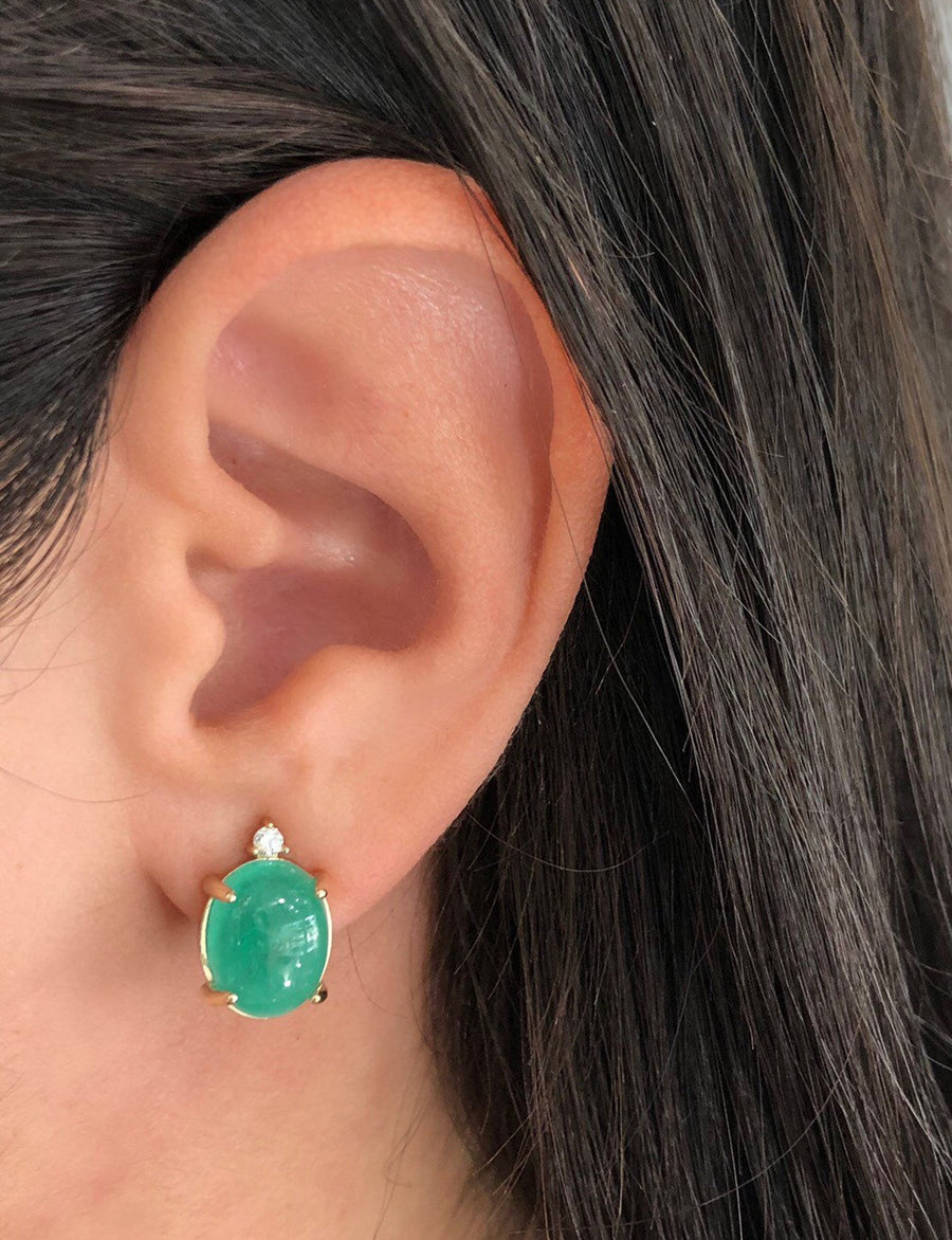 Large Natural Oval and diamond prong stud earrings 14K girl