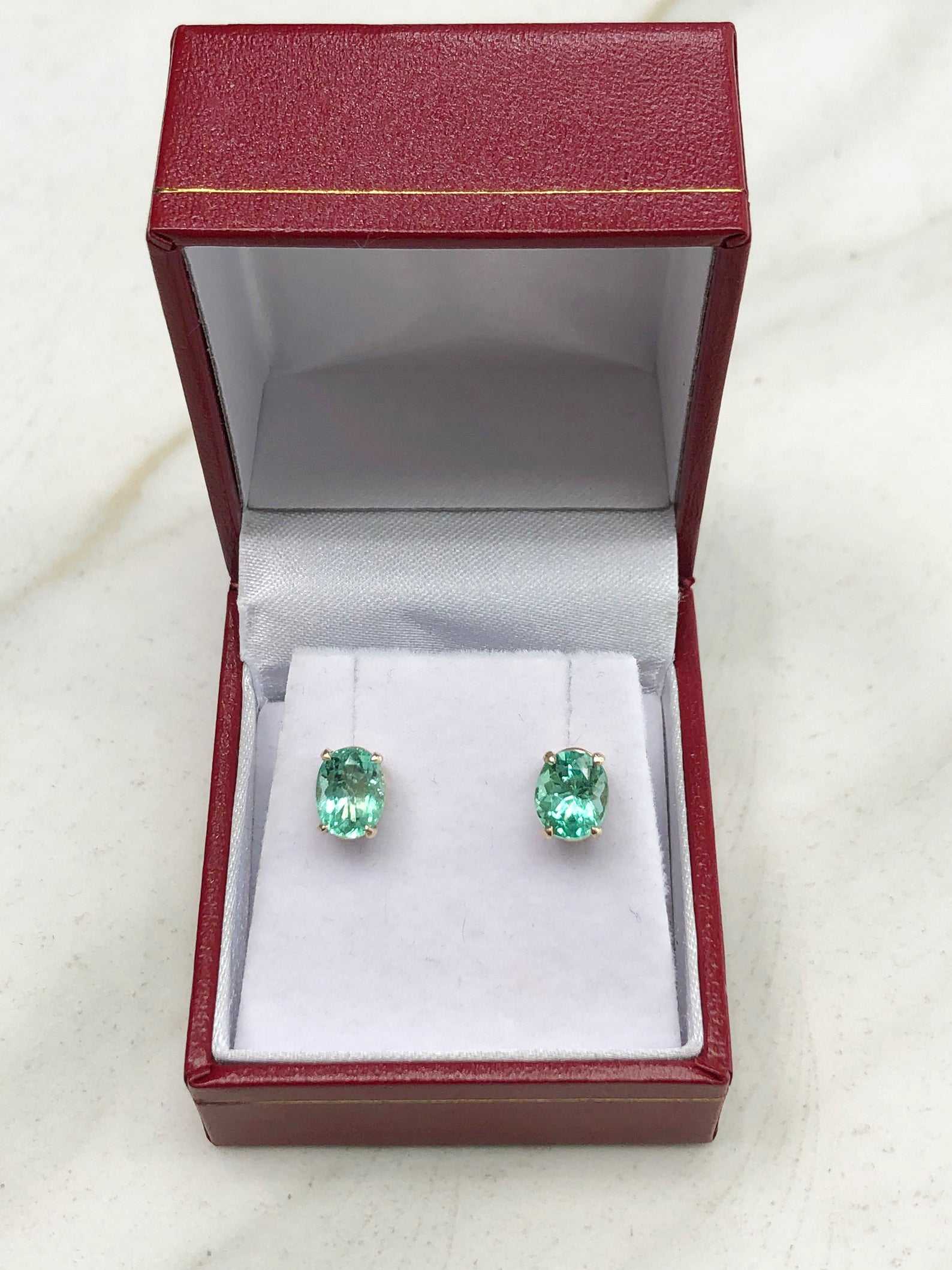 OVAL EMERALD STUD EARRINGS 14K