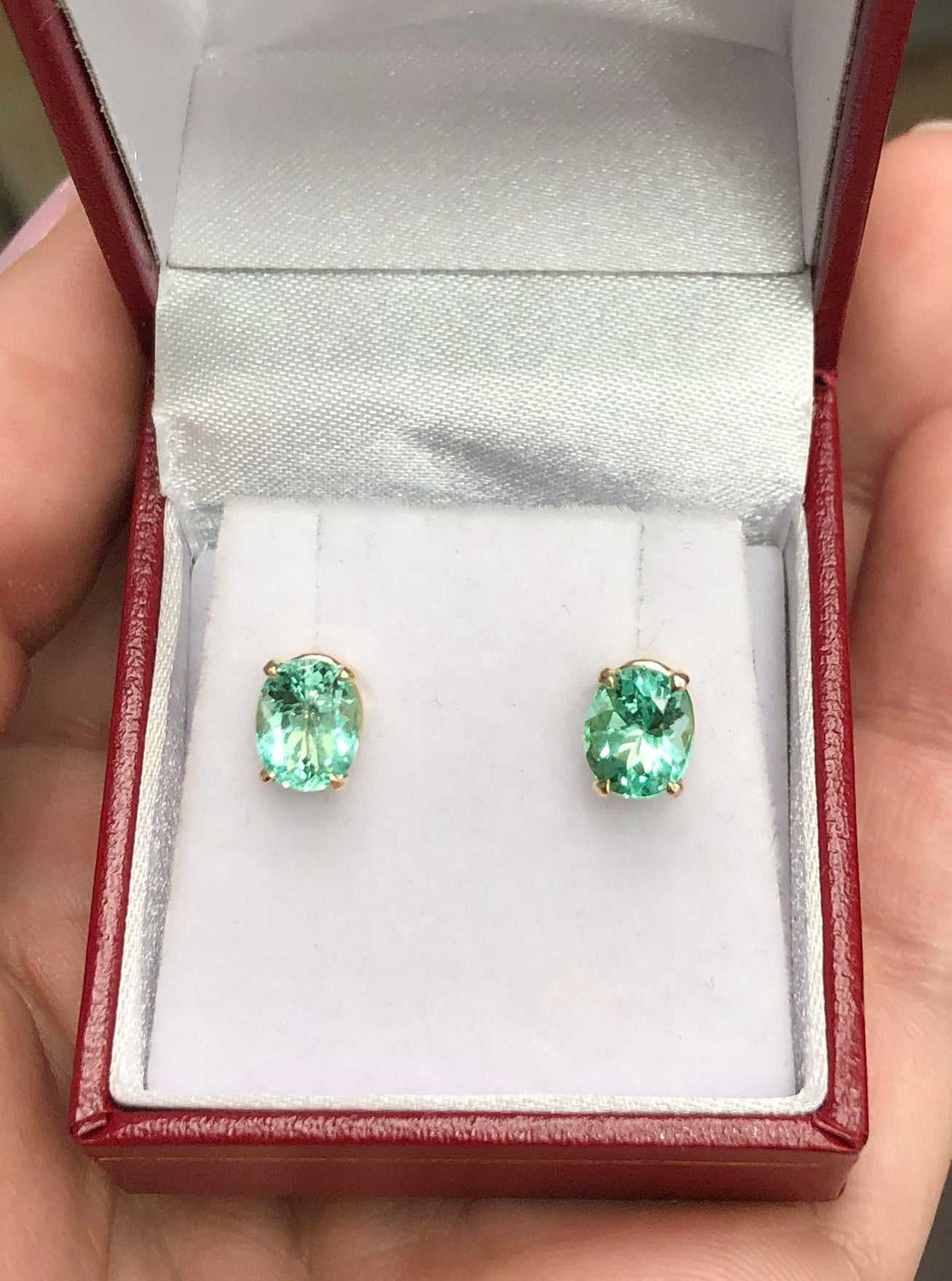 2.0tcw Vivacious Transparent Colombian Emerald Oval Classic Stud Earrings 14K