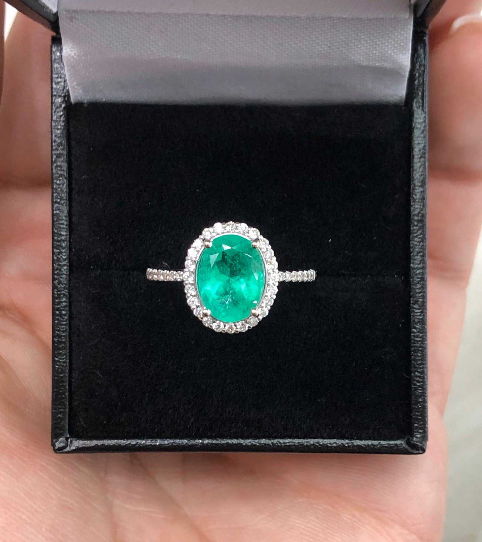 2.31tcw Natural Emerald Oval & Diamond Halo Engagement Ring 14K