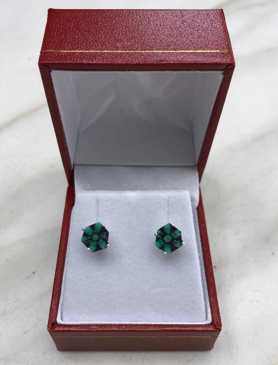 Four Prong Natural Colombian Emerald Trapiche Stud
