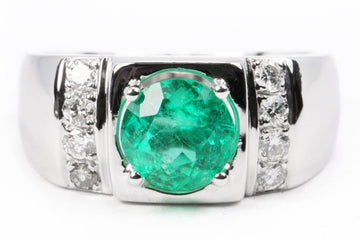 3.10tcw Cluster Mens Round Colombian Emerald & Diamond Men's Ring