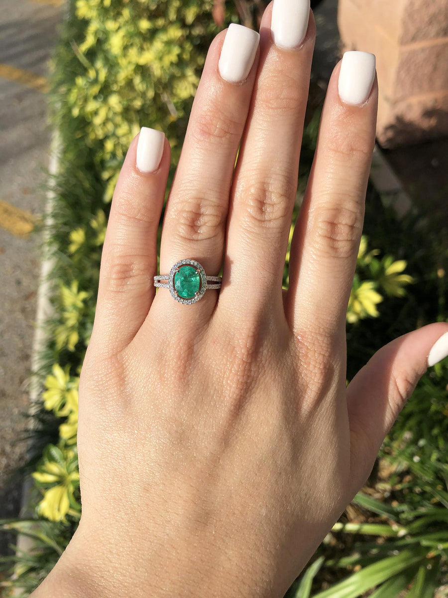 Natural Emerald Oval & Diamond Halo