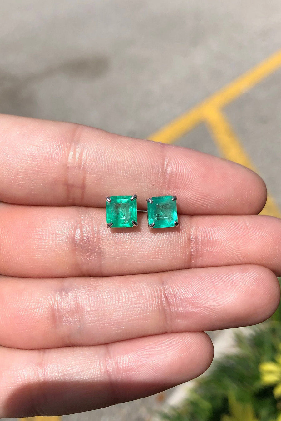 2.60tcw Asscher Cut Hand crafted Emerald Stud Earrings