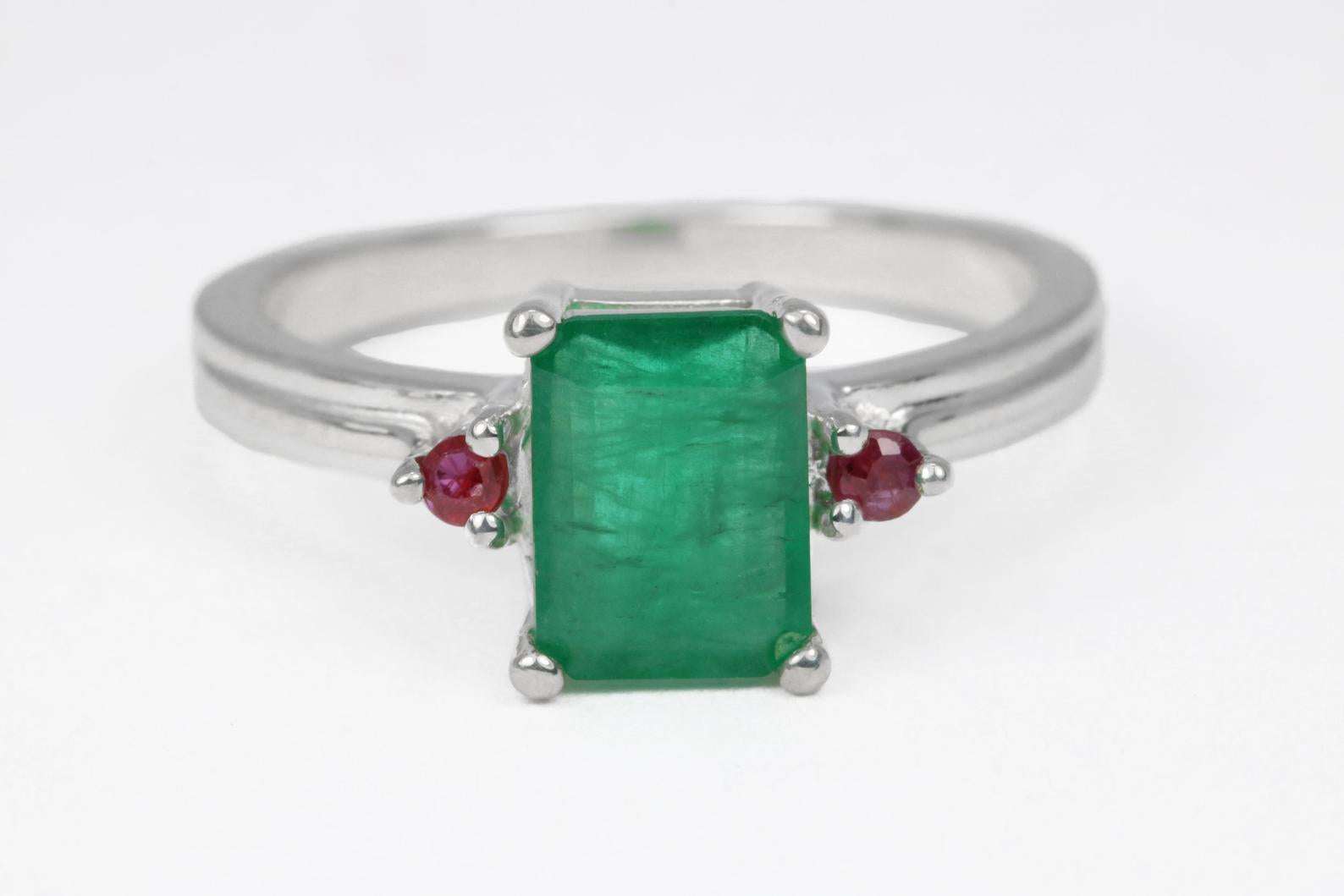 .30tcw Emerald & Ruby Three Stone Engagement Ring