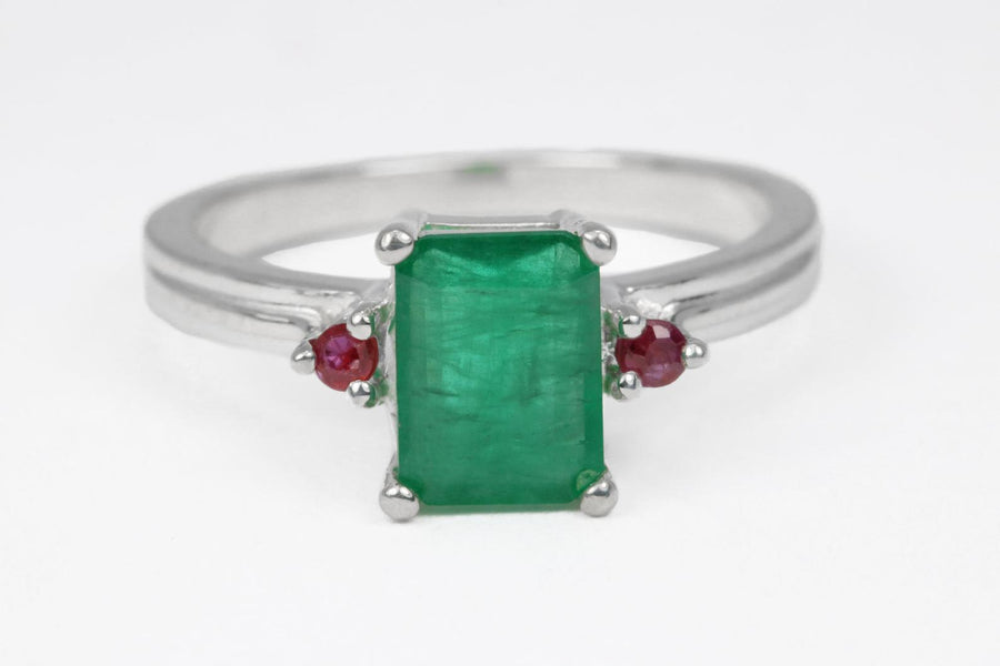 .30tcw Emerald & Ruby Three Stone Engagement Ring