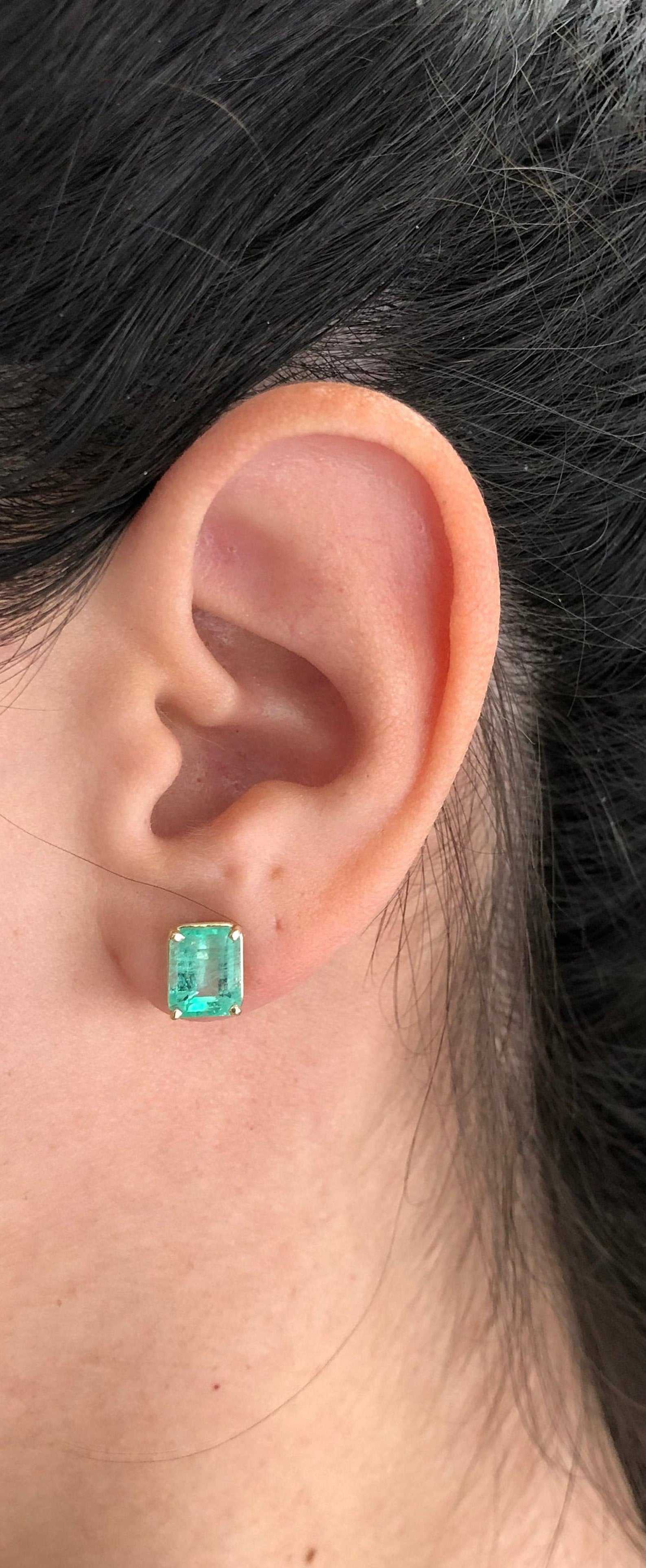 3.0tcw Real Colombian Emerald Emerald Cut Stud Solitaire Earrings 14K - JR Colombian Emeralds