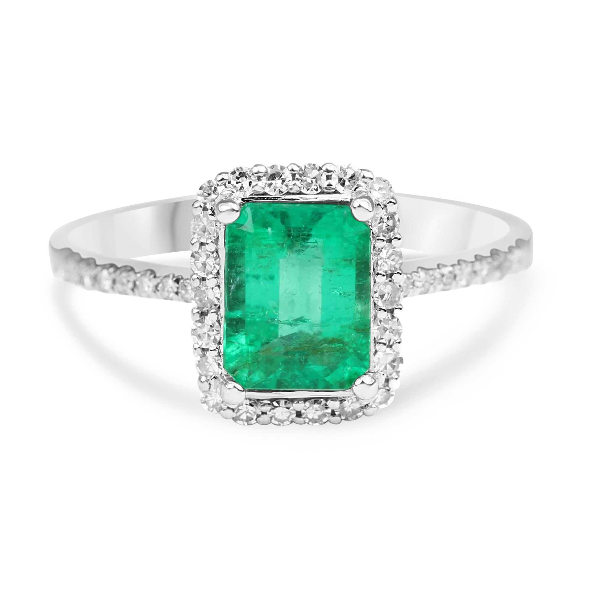 Elegance Defined: 1.70tcw Emerald Cut Emerald Halo Engagement Ring in 14K Gold