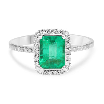 Elegance Defined: 1.70tcw Emerald Cut Emerald Halo Engagement Ring in 14K Gold
