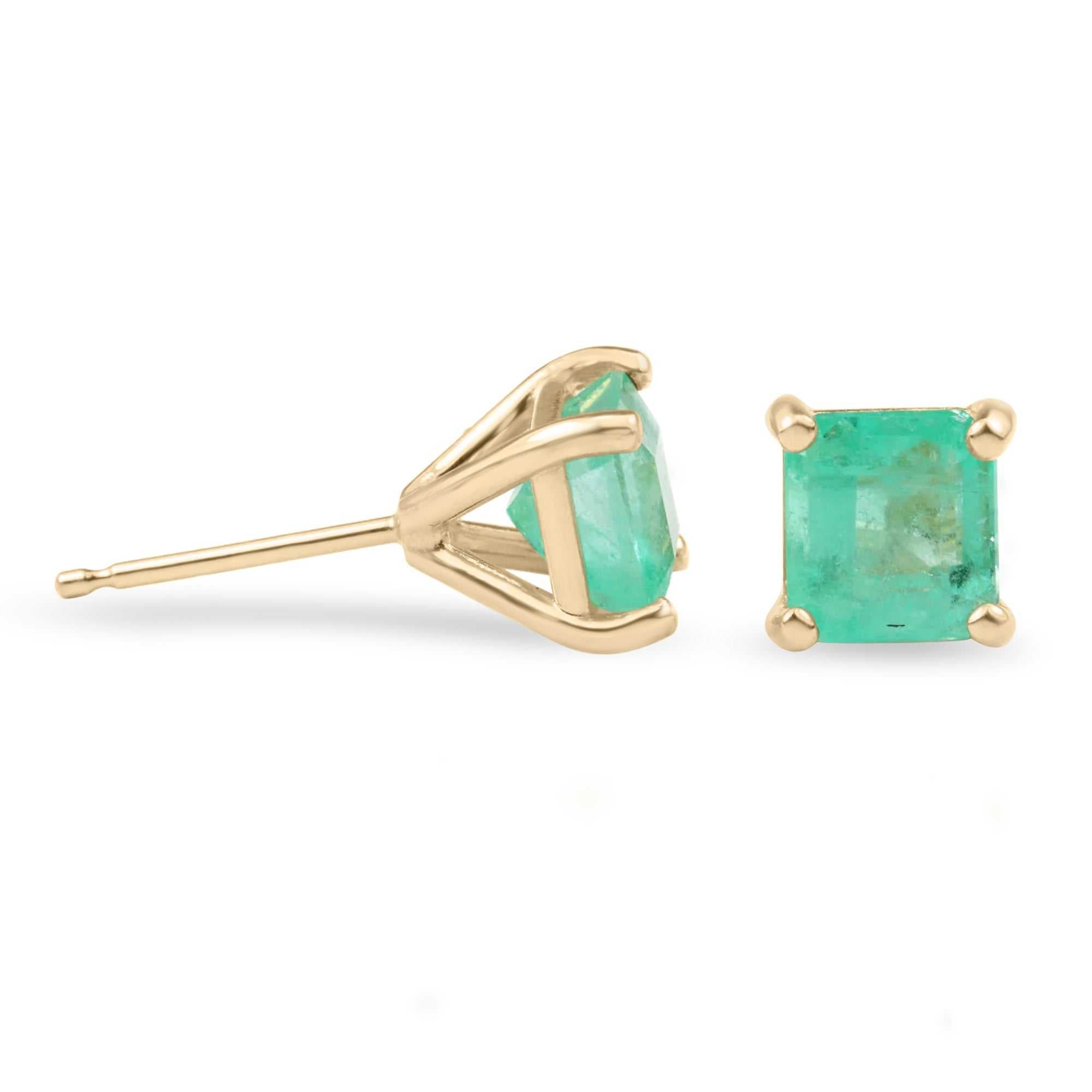 2.0tcw Genuine Rich Spring Green Emerald Square Cut Stud Earrings 14K Everyday Wear