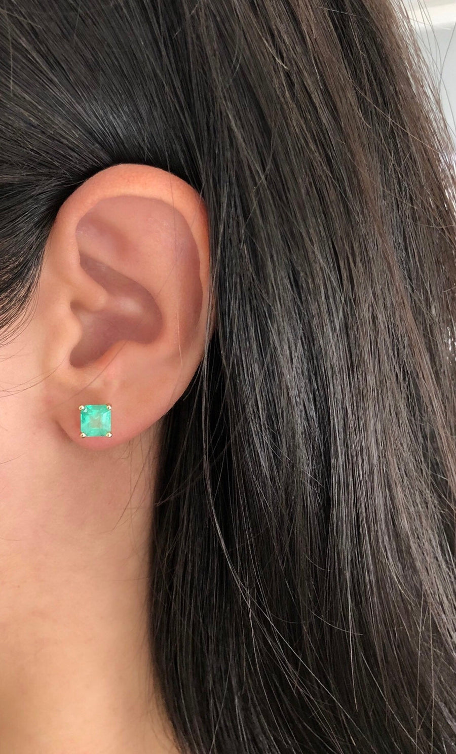 2.0tcw Genuine Rich Green Emerald Square Cut Stud Earrings for women