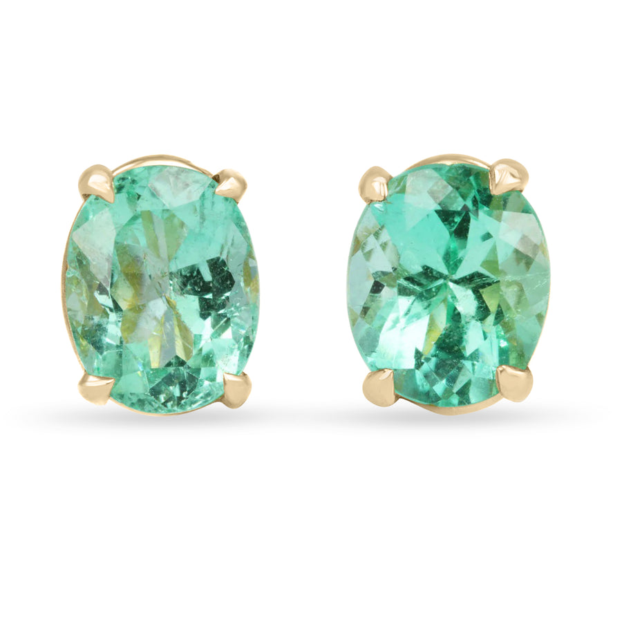 2.0tcw Vivacious Transparent Colombian Emerald Oval Classic Stud Earrings 14K