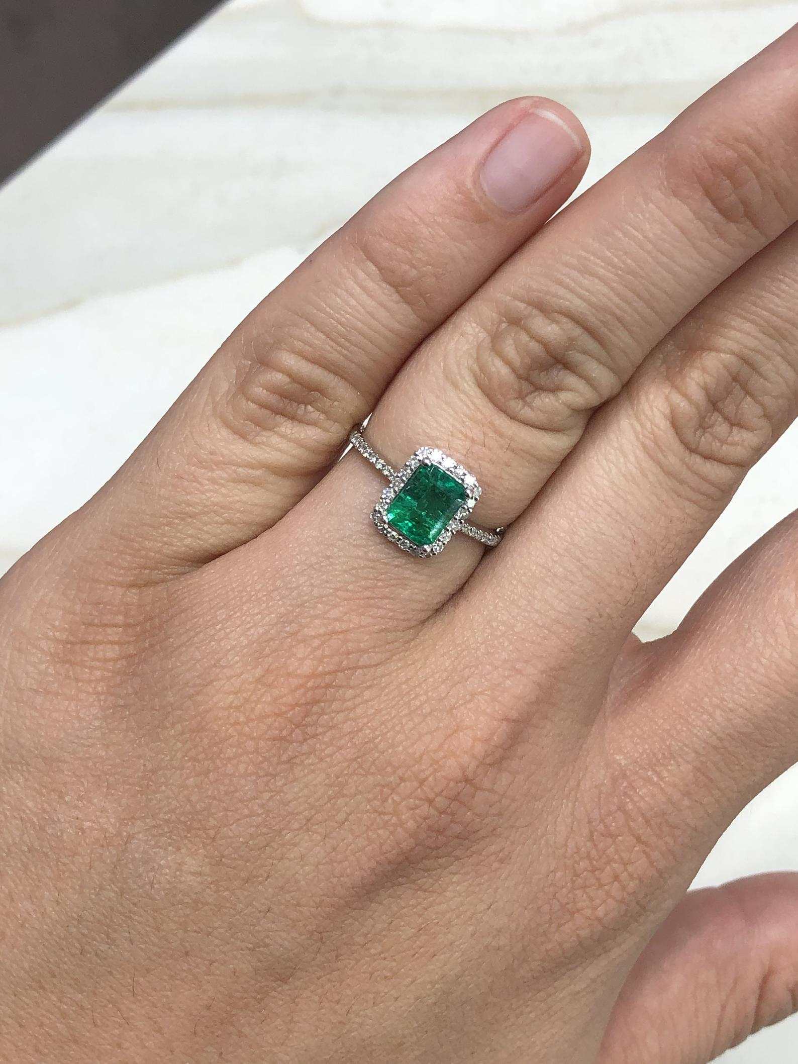 1.70tcw Emerald Cut Emerald Halo Engagement Ring 14K