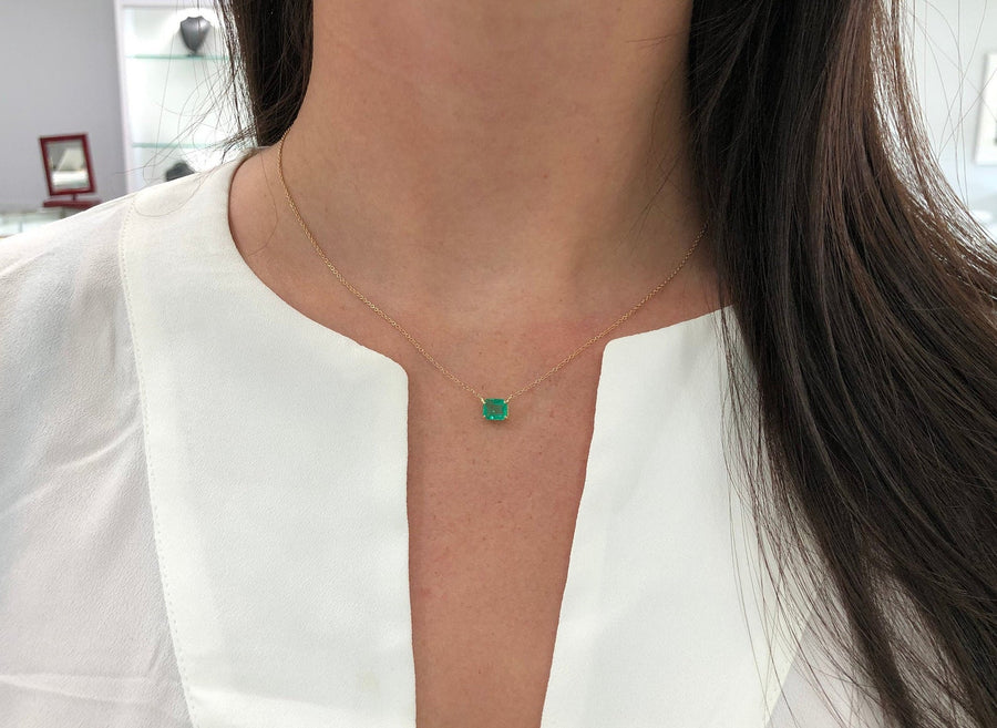 Emerald Cut Stationary Necklace 14K