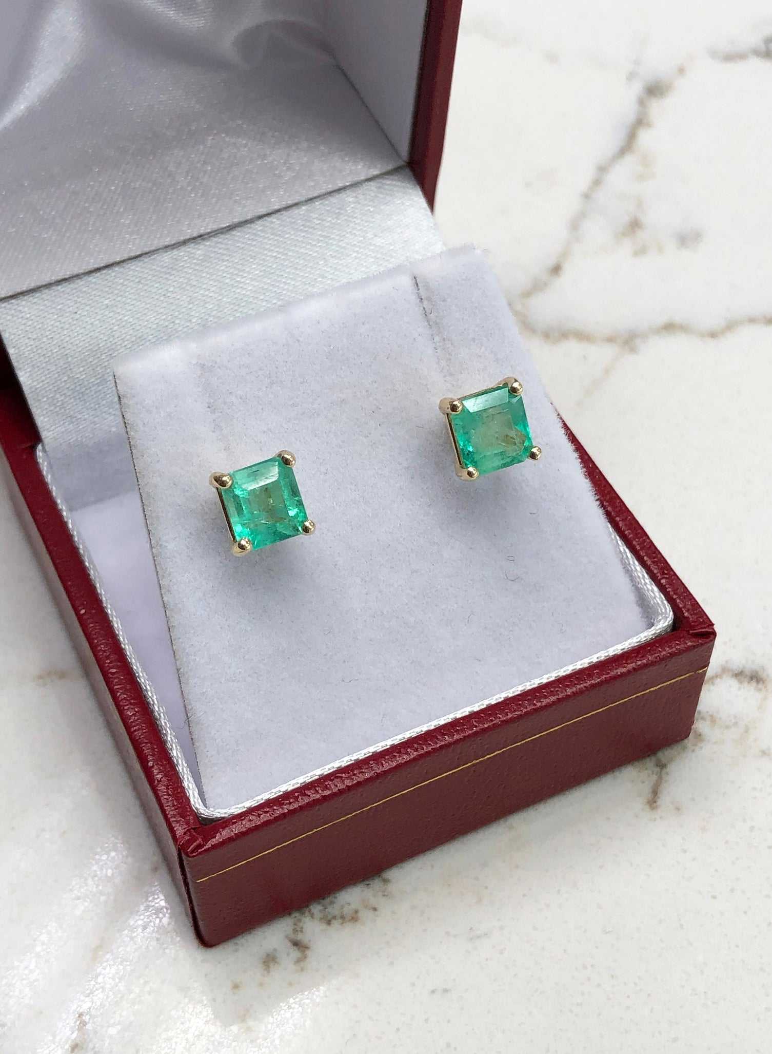 2.0tcw Genuine Rich Spring Green Emerald Square Cut Stud Earrings 14K