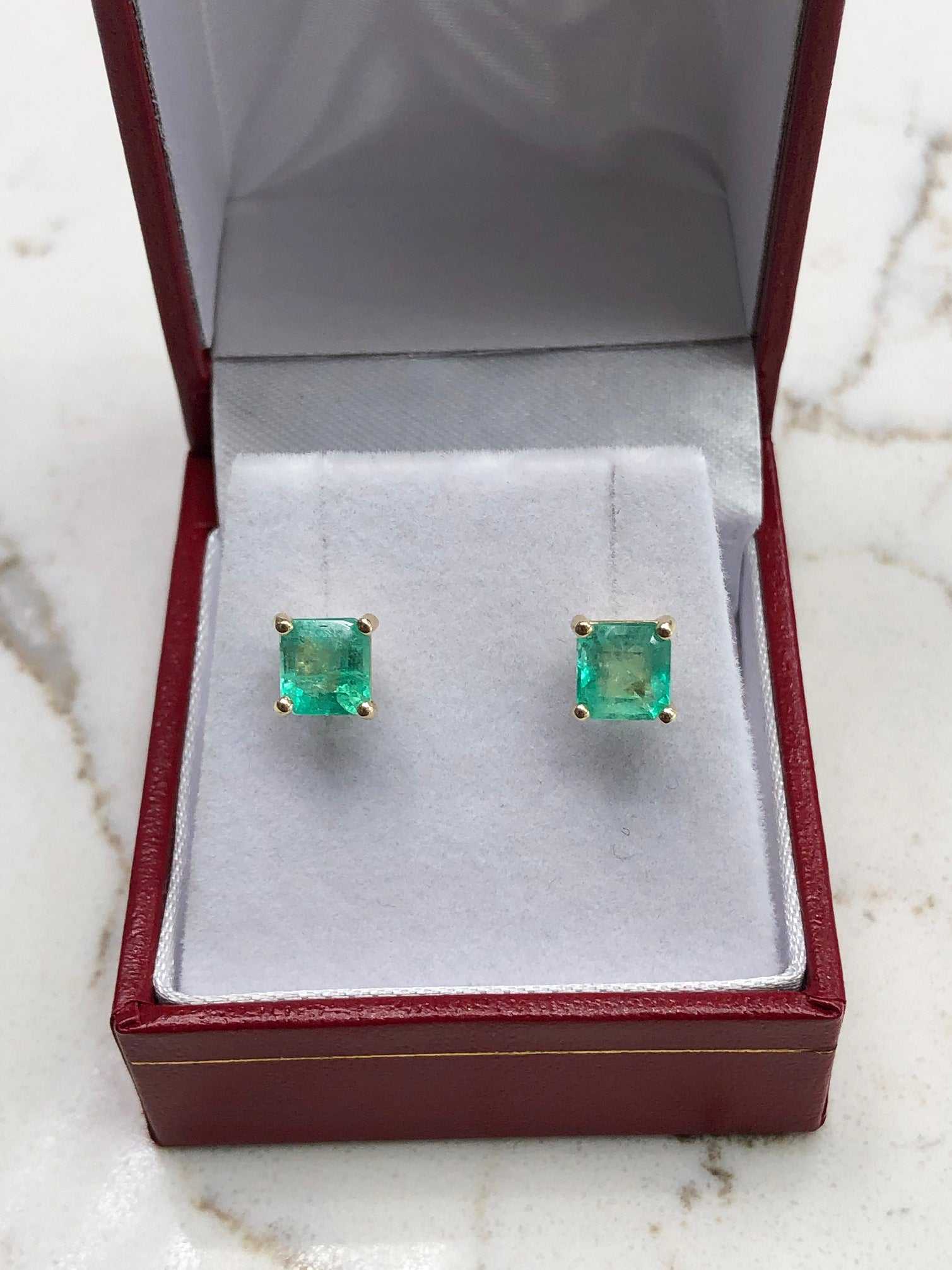 2.0tcw Genuine Rich Spring Green Emerald Square Cut Stud Earrings 14K