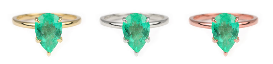 Classic 2.24 Carats 5 Prong Pear Emerald Solitaire Engagement Ring Gold 14K