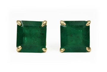Gorgeous 3.26tcw 18K Gold Natural Dark Rich Green Emerald Stud Earrings gift