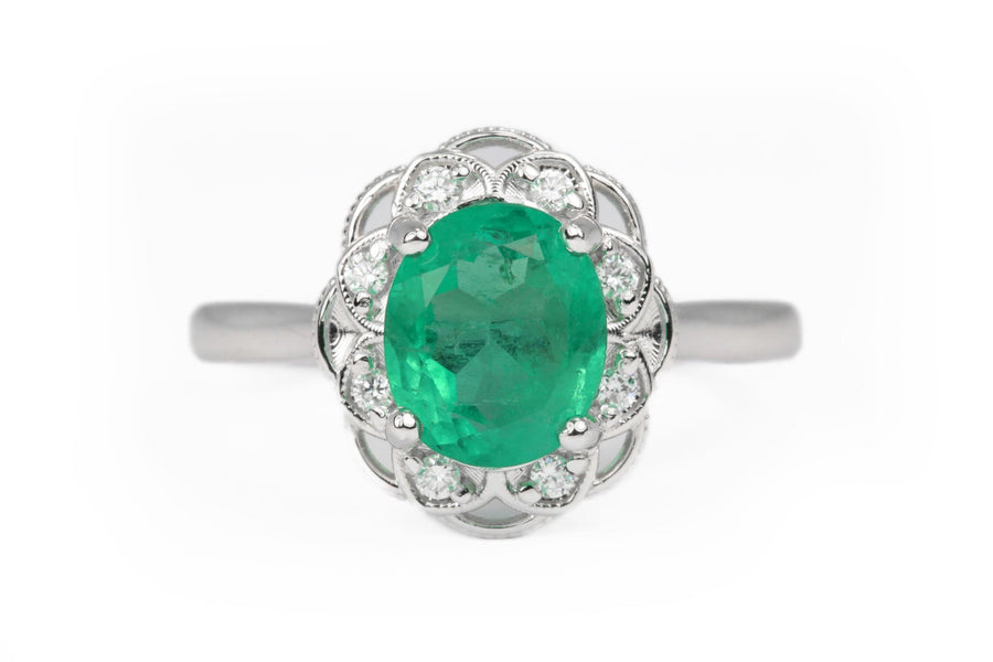 Carat Emerald Halo Ring with 2.35tcw Diamonds in 14kt White Gold