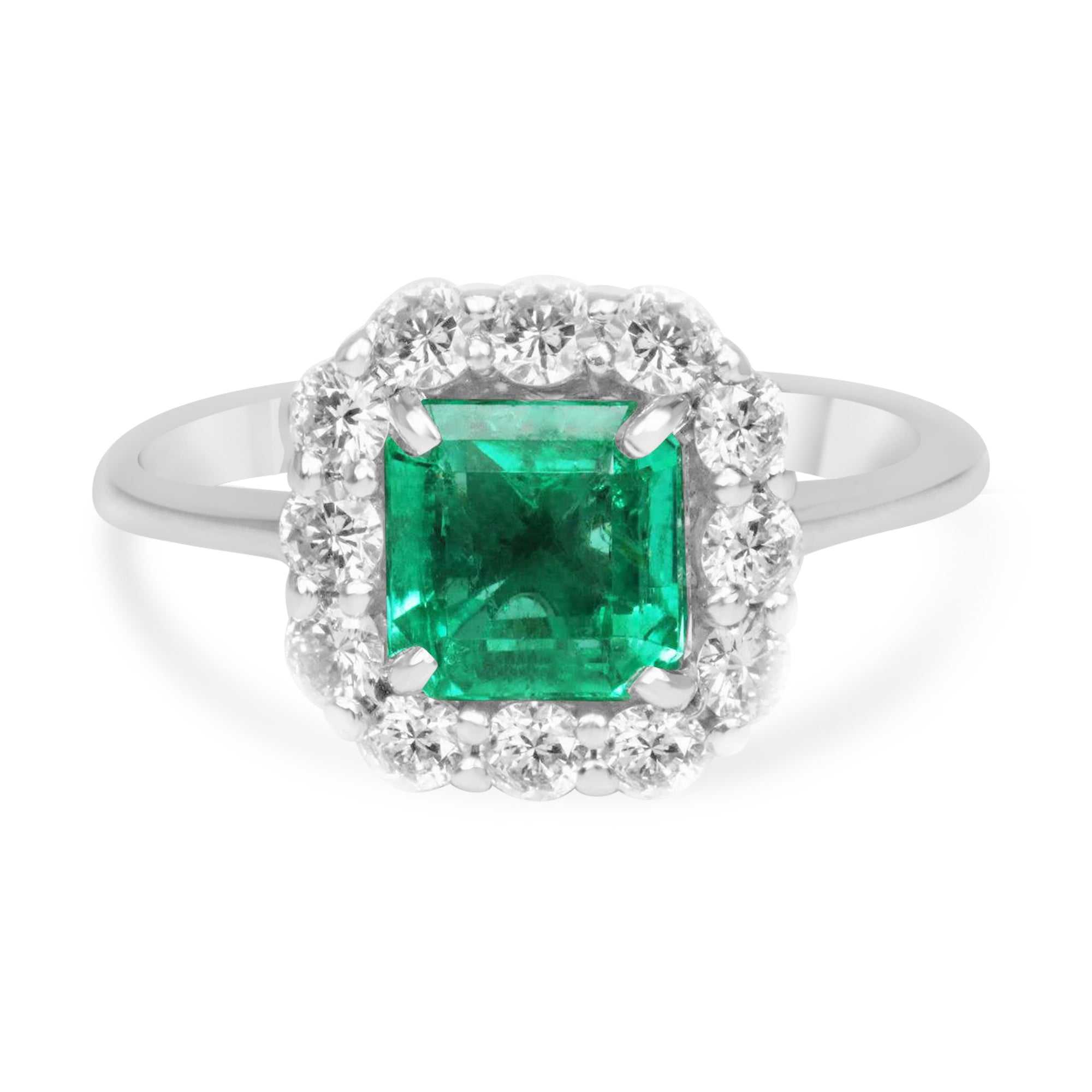 2.70tcw Asscher Cut Colombian Emerald & French Set Halo Engagement Ring 14K - JR Colombian Emeralds