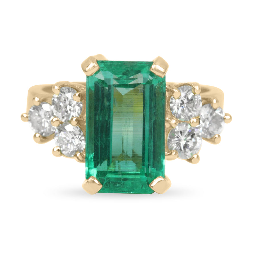 Ladies' 18K Yellow Gold Emerald Cut Green Tourmaline And Diamond Ring