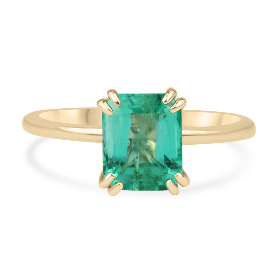 1.80cts Double Claw Prong Colombian Emerald Solitaire 14K Gold Ring