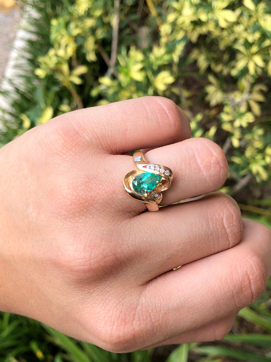 2.02tcw Teardrop Colombian Emerald & Channel Diamond Ring