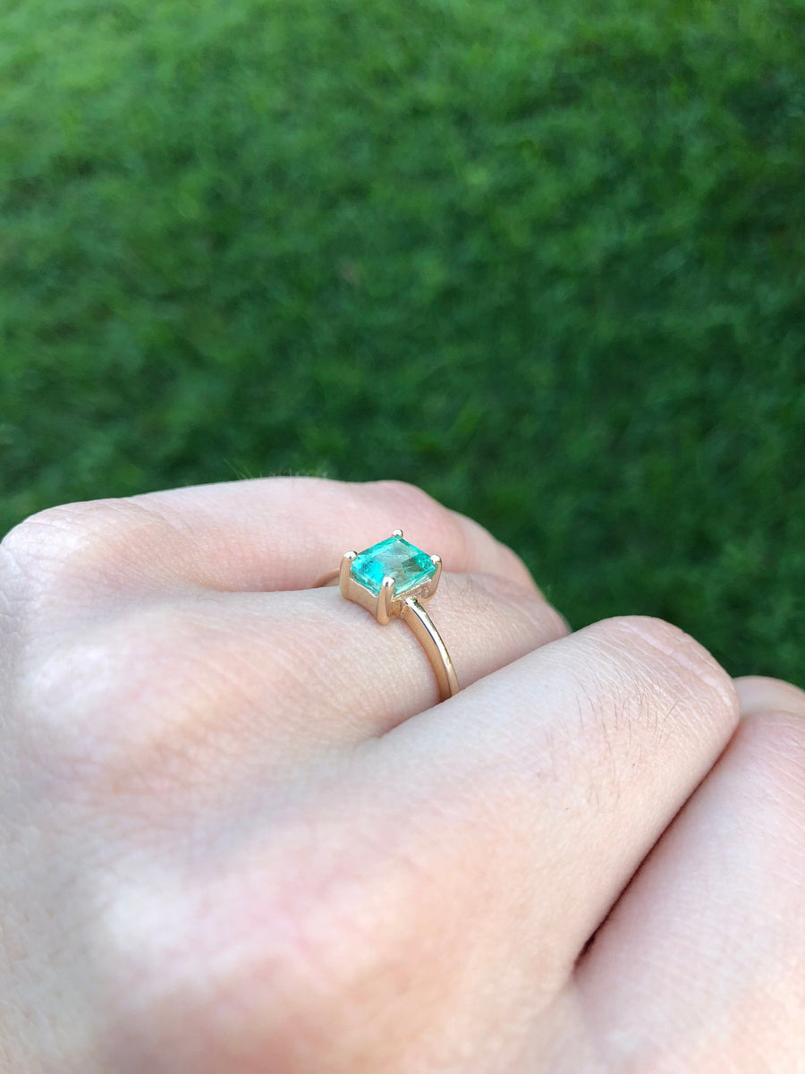 Elegant Modernity: Yellow Gold 14K Promise Ring with 1.20 Carat Emerald Cut Solitaire