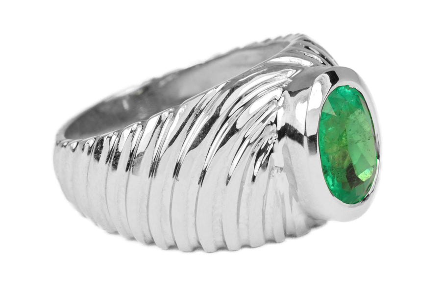 Natural Emerald Signet Men's Solitaire Ring