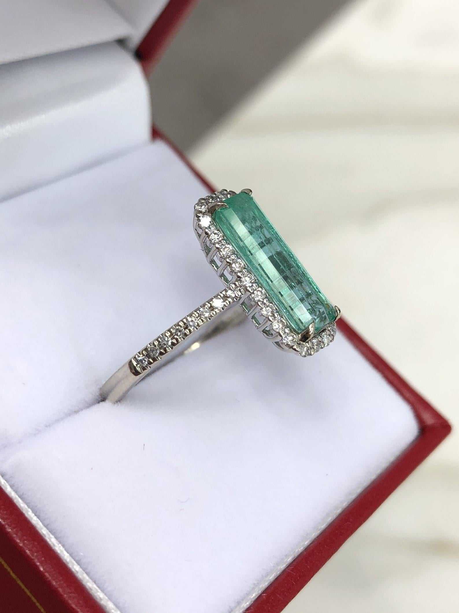 2.28tcw Elongated Rectangle Natural Emerald & Diamond Halo Gold Ring 14K