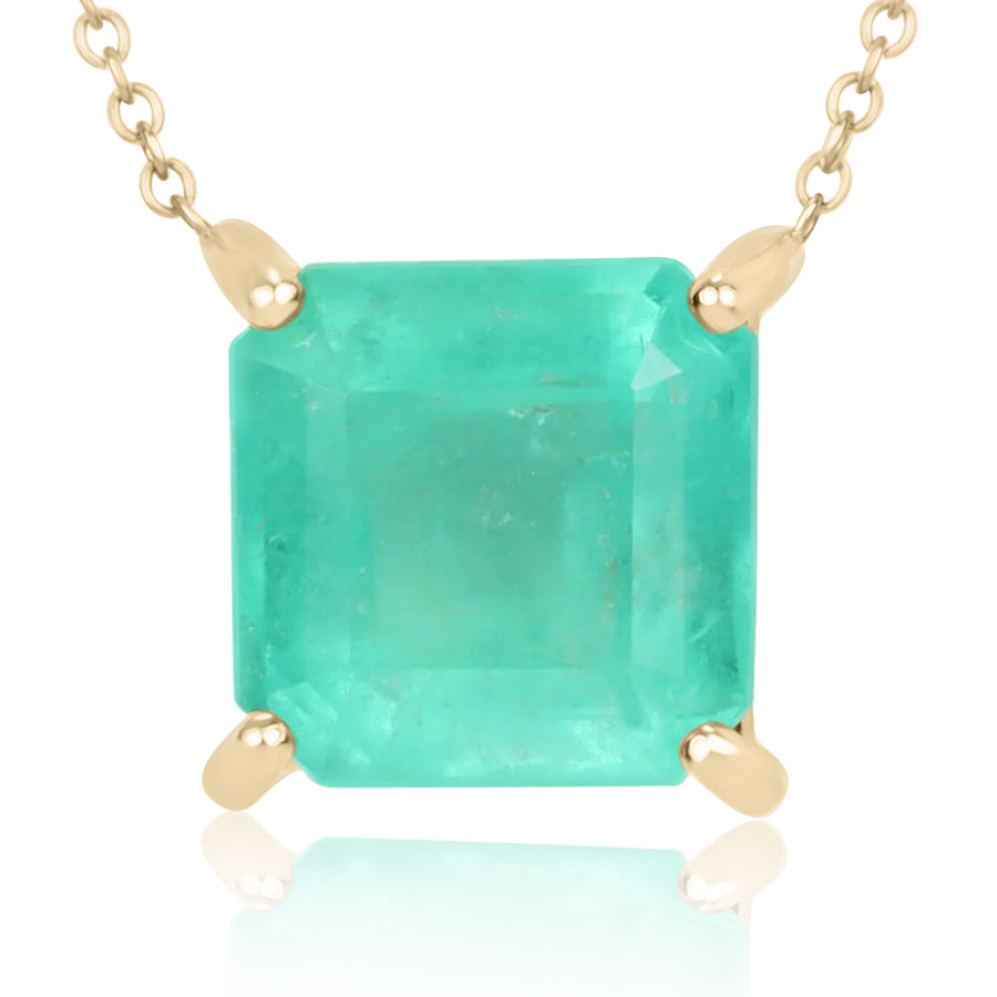 4.0 Carat Natural Earth Mined Square  Colombian Emerald Stationary Necklace 14K
