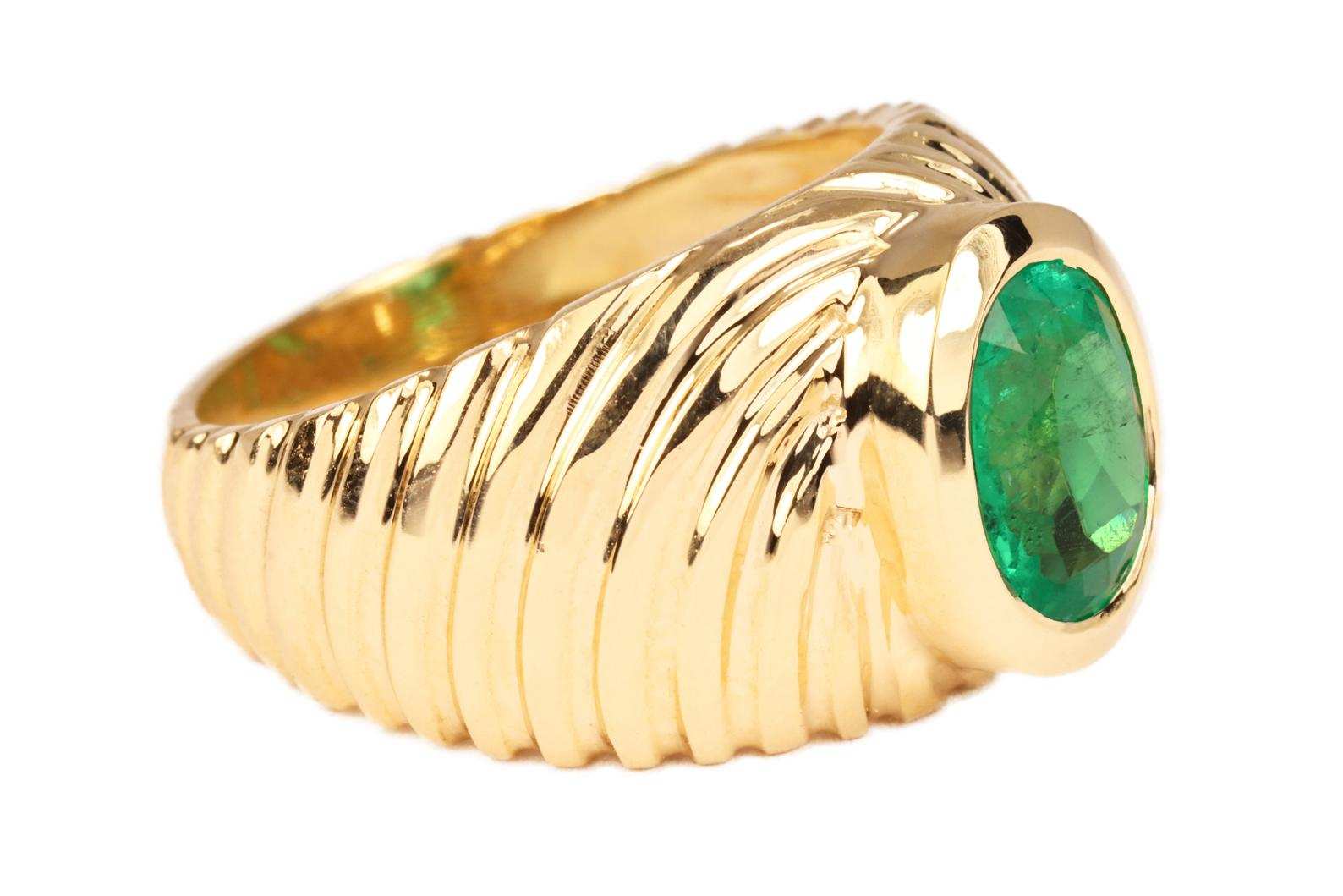 Oval Cut Natural Emerald Signet Men's