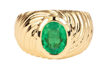 1.90 Carat Oval Cut Natural Emerald Signet Men's Solitaire Ring 14K